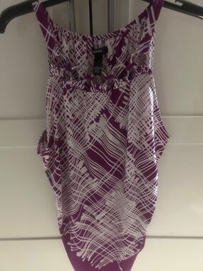 Alfani Purple & White Abstract Ring-Detail Sleeveless Top